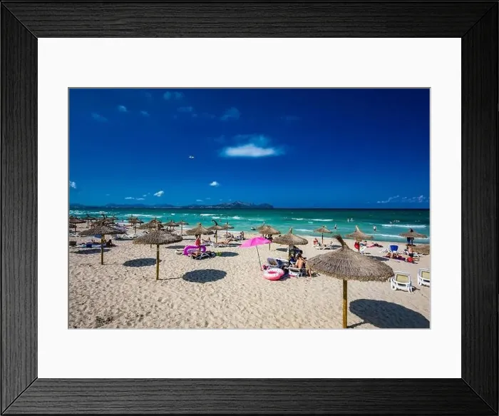 Framed Print : PLAYA DE MURO, Mallorca, Spain - 23 July 2020 - People enjoying hot summer day on popular sandy city beach in Mallorca Framed Print : PLAYA DE MURO, Mallorca, Spain - 23 July 2020 - People enjoying hot summer day on popular sandy city beach in Mallorca