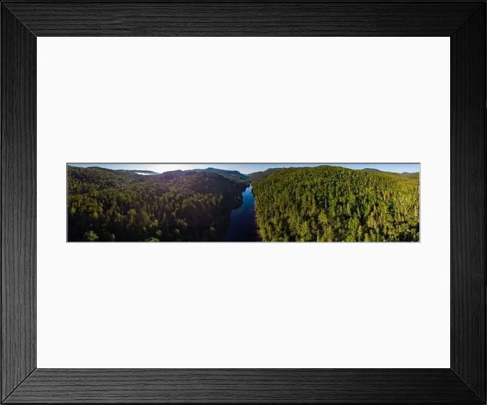 Framed Print : Beautiful drone 180 degree panorama photo of the Ouareau river. On a bright sunny day Framed Print : Beautiful drone 180 degree panorama photo of the Ouareau river. On a bright sunny day
