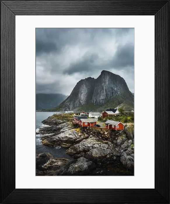 Framed Print : Picturesque aerial view of small village on rocky shore Framed Print : Picturesque aerial view of small village on rocky shore