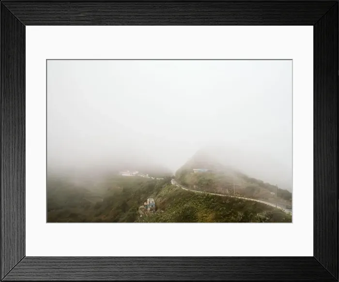 Framed Print : Fog over beautiful hilly terrain Framed Print : Fog over beautiful hilly terrain