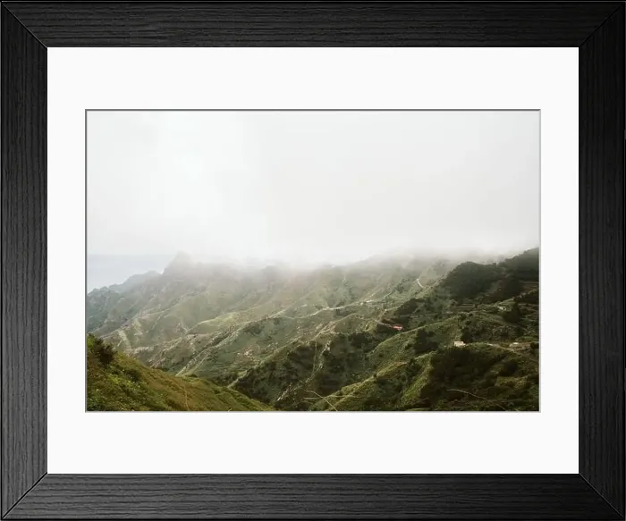 Framed Print : Amazing drone view of thick fog over majestic rough hills in magnificent nature Framed Print : Amazing drone view of thick fog over majestic rough hills in magnificent nature