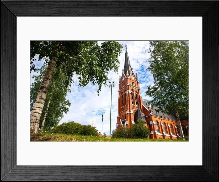Framed Print : Lulea, Sweden Panorama city, Cathedral sunny day, blue sky Framed Print : Lulea, Sweden Panorama city, Cathedral sunny day, blue sky
