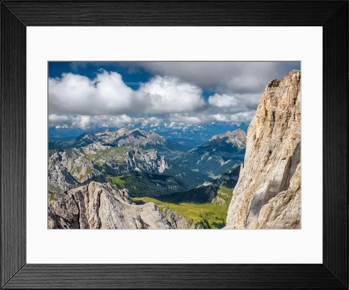 Framed Print : Mountain landscape from Marmolada mountain peak in italian alps against blue sky Framed Print : Mountain landscape from Marmolada mountain peak in italian alps against blue sky
