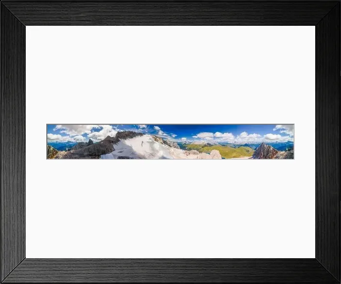 Framed Print : Amazing glacier of Marmolada in summer season, panoramic aerial view Framed Print : Amazing glacier of Marmolada in summer season, panoramic aerial view