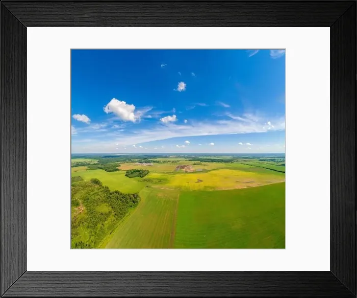 Framed Print : Summer rural landscape. Aerial view. View of wheat fields with beautiful sky