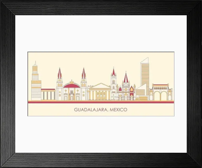 Framed Print : Cartoon Skyline panorama of city of Guadalajara, Mexico - vector illustration Framed Print : Cartoon Skyline panorama of city of Guadalajara, Mexico - vector illustration
