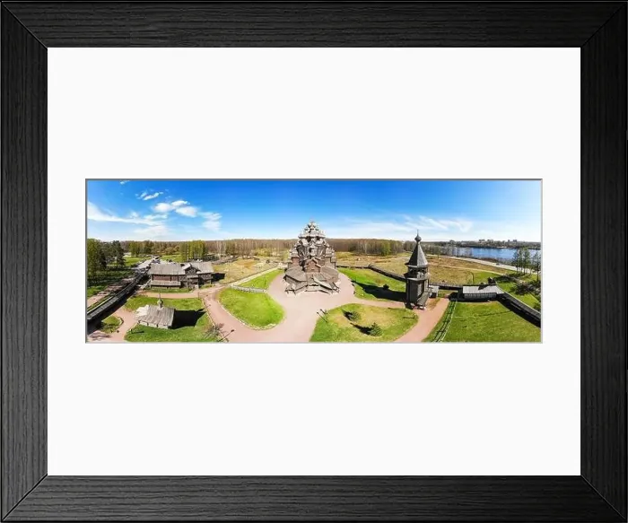 Framed Print : Beautiful Aerial view to traditional Russian village with orthodox wooden chapel and bell tower in Bogoslovka manor Framed Print : Beautiful Aerial view to traditional Russian village with orthodox wooden chapel and bell tower in Bogoslovka manor