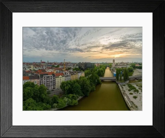 Framed Print : Helicopter top view to Munich Center with Isar Spot Framed Print : Helicopter top view to Munich Center with Isar Spot