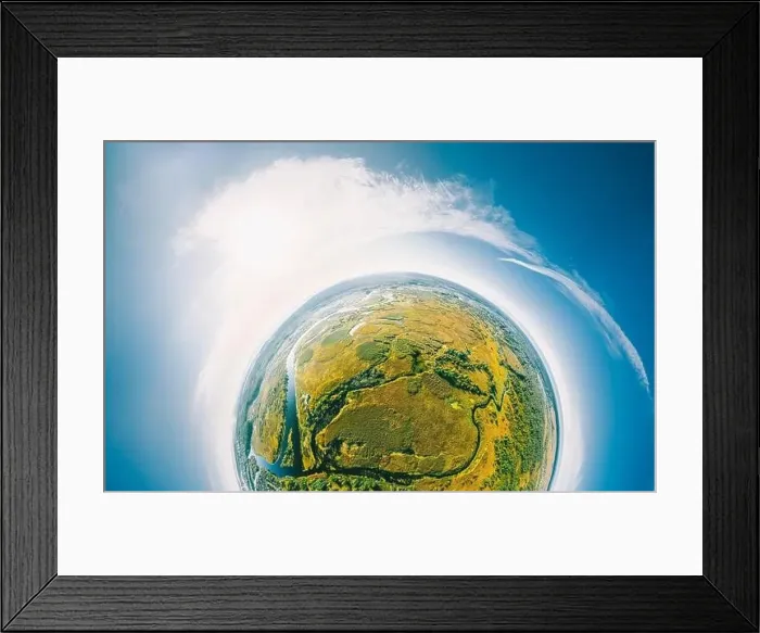 Framed Print : Aerial View Green Forest Woods And River Landscape In Sunny Summer Day Framed Print : Aerial View Green Forest Woods And River Landscape In Sunny Summer Day