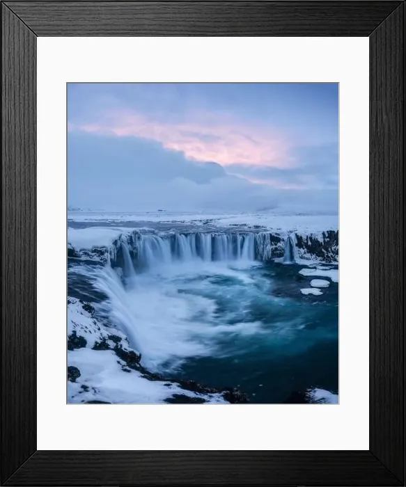 Framed Print : Magnificent view of powerful stream of water reaching end of cliff and falling down in Iceland Godafoss waterfall Framed Print : Magnificent view of powerful stream of water reaching end of cliff and falling down in Iceland Godafoss waterfall