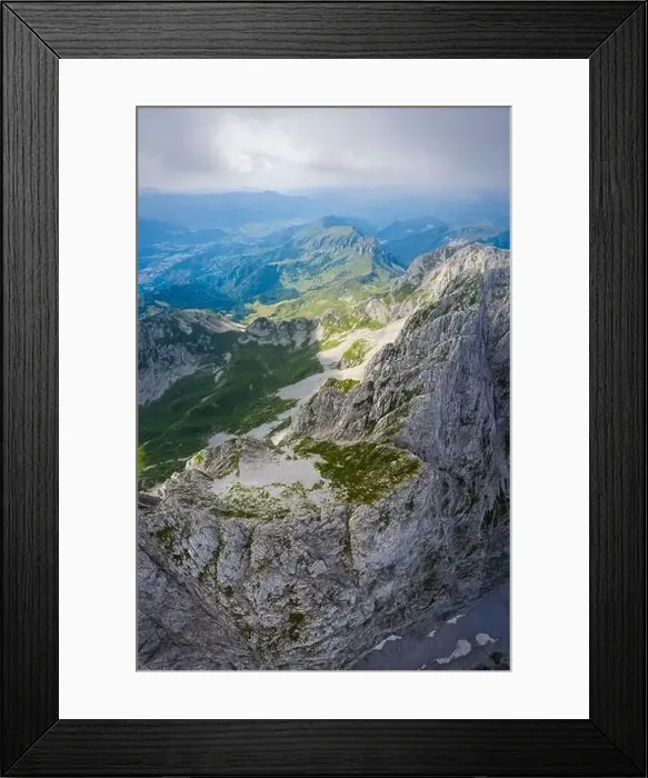 Framed Print : Aerial panorama of the Presolana mountain from above in summer
