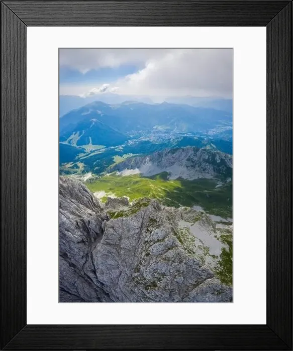 Framed Print : Aerial panorama of the Presolana mountain from above in summer