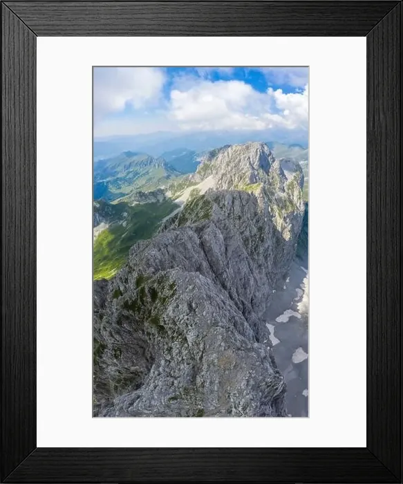 Framed Print : Aerial panorama of the Presolana mountain from above in summer