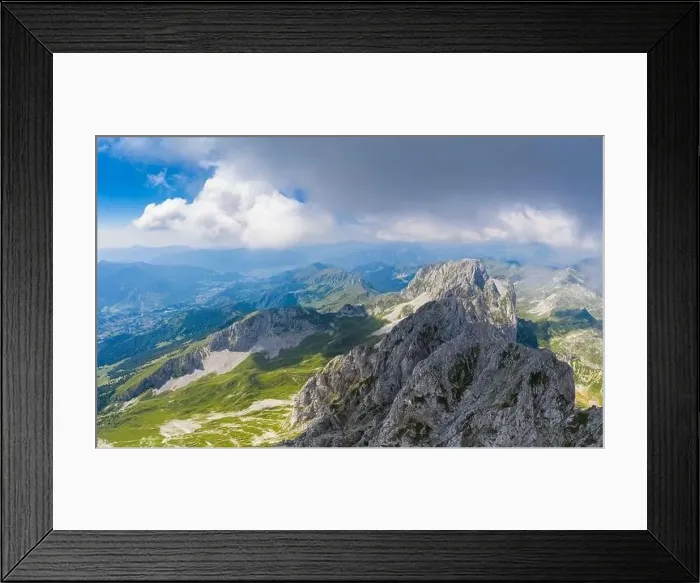 Framed Print : Aerial panorama of the Presolana mountain from above in summer Framed Print : Aerial panorama of the Presolana mountain from above in summer