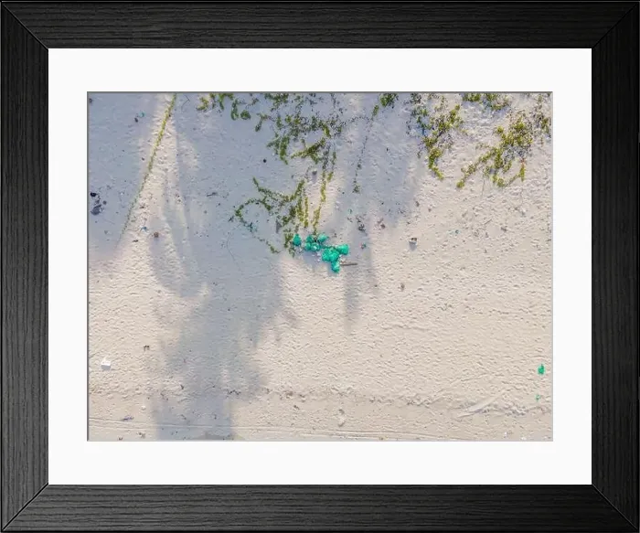 Framed Print : Sandy beach with Plastic garbage Framed Print : Sandy beach with Plastic garbage