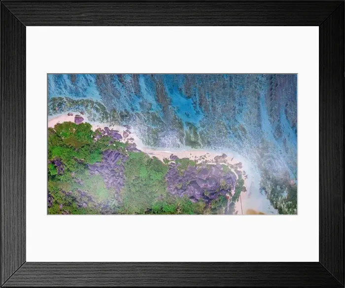 Framed Print : Aerial overhead view of beautiful Anse Source Argent, La Digue Island, Seychelles Framed Print : Aerial overhead view of beautiful Anse Source Argent, La Digue Island, Seychelles