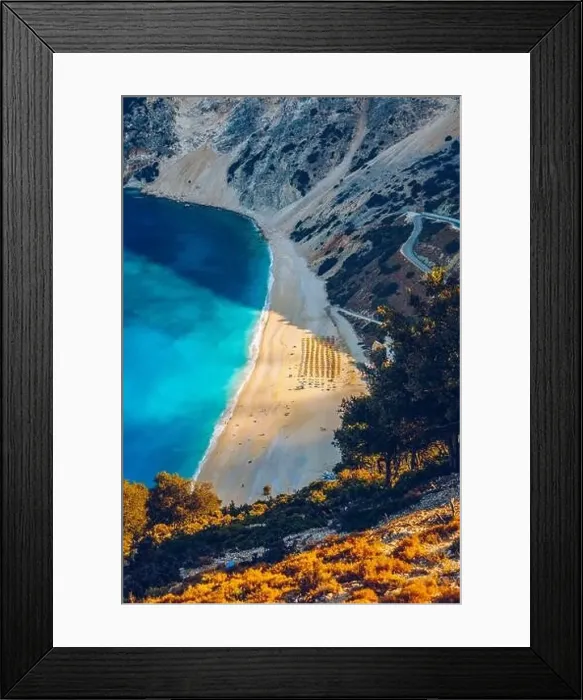 Framed Print : Famous Myrtos beach from overlook Framed Print : Famous Myrtos beach from overlook