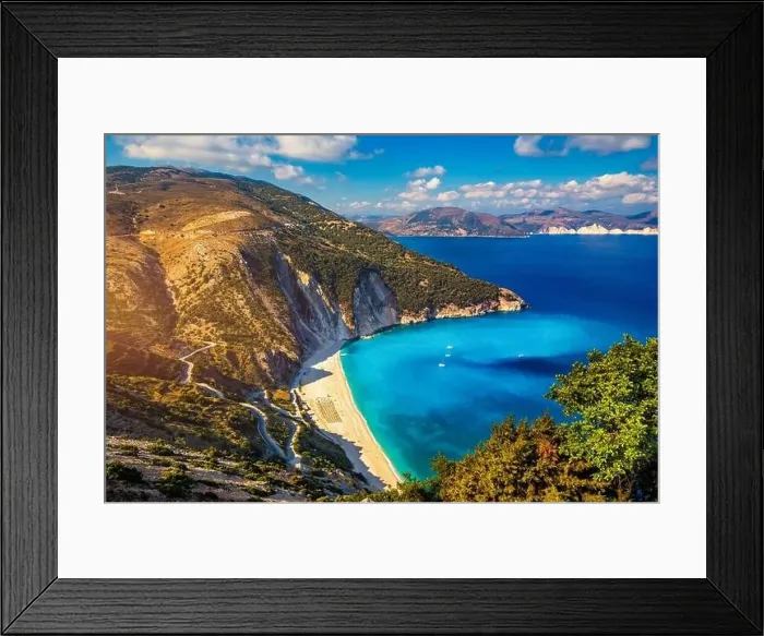 Framed Print : Famous Myrtos beach from overlook