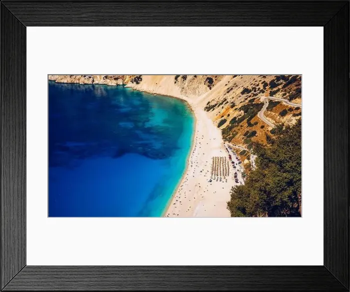 Framed Print : Famous Myrtos beach from overlook Framed Print : Famous Myrtos beach from overlook