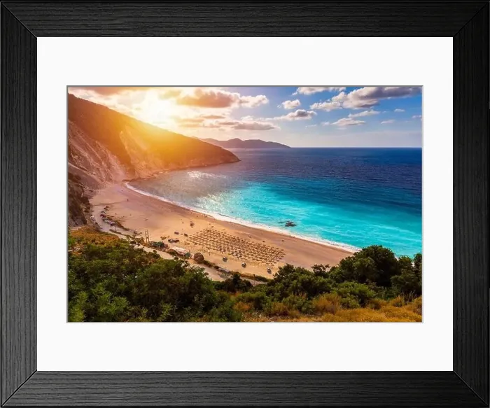 Framed Print : Famous Myrtos beach from overlook Framed Print : Famous Myrtos beach from overlook