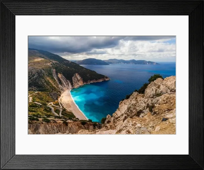 Framed Print : Famous Myrtos beach from overlook Framed Print : Famous Myrtos beach from overlook