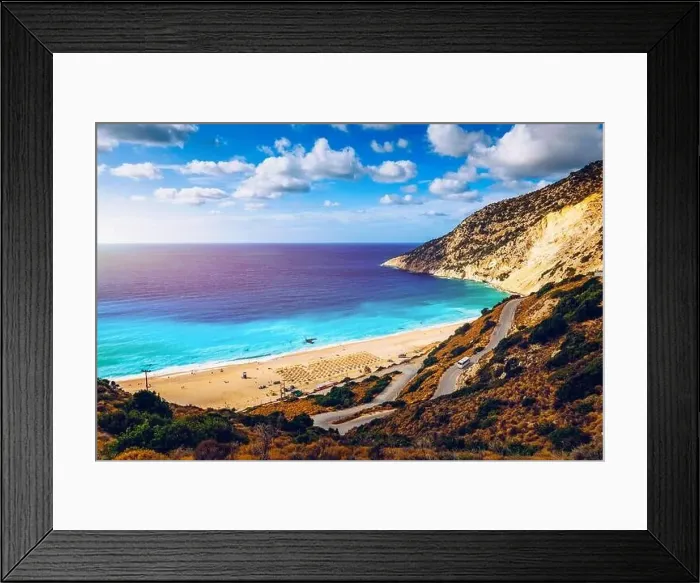 Framed Print : Famous Myrtos beach from overlook Framed Print : Famous Myrtos beach from overlook