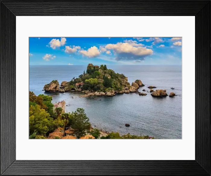 Framed Print : Aerial view of Isola Bella in Taormina Framed Print : Aerial view of Isola Bella in Taormina