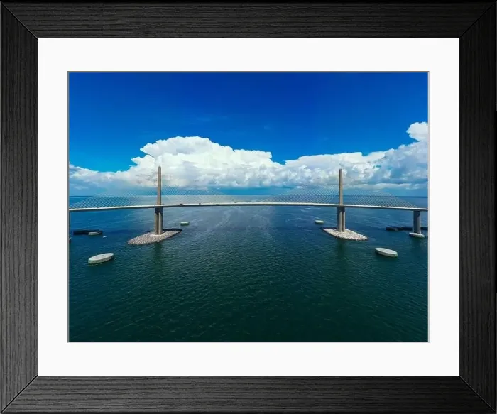 Framed Print : Aerial photo Sunshine Skyway cable suspended bridge suspension Tampa Bay FL USA Framed Print : Aerial photo Sunshine Skyway cable suspended bridge suspension Tampa Bay FL USA