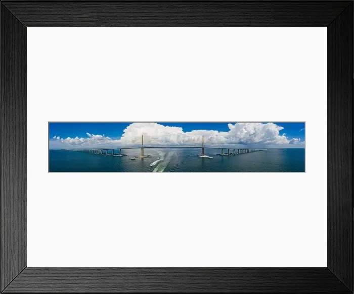 Framed Print : Aerial panoramic photo Sunshine Skyway cable suspended bridge suspension Tampa Bay FL USA Framed Print : Aerial panoramic photo Sunshine Skyway cable suspended bridge suspension Tampa Bay FL USA