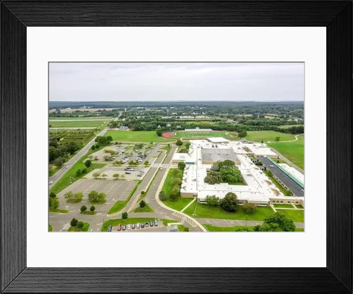 Framed Print : aerial view of East Hampton High School, East Hampton, NY