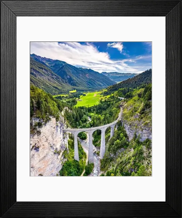 Framed Print : Aerial view of Landwasser Viaduct in Switzerland