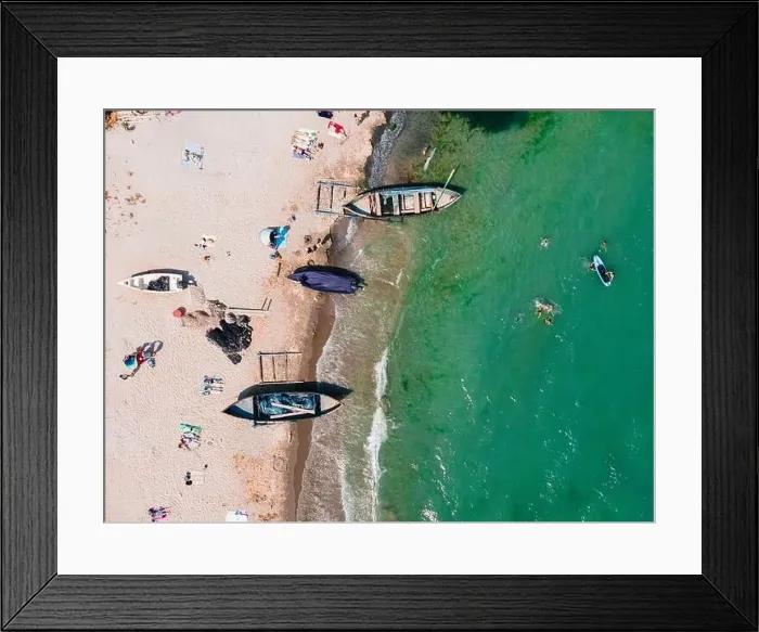 Framed Print : Aerial View Of Boats On Beach, Sea Landscape Framed Print : Aerial View Of Boats On Beach, Sea Landscape