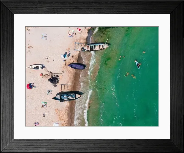 Framed Print : Aerial View Of Boats On Beach, Sea Landscape Framed Print : Aerial View Of Boats On Beach, Sea Landscape
