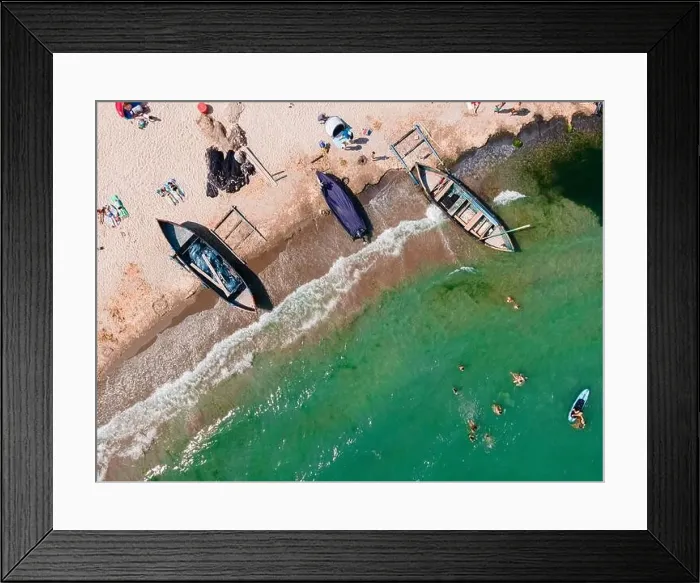 Framed Print : Aerial View Of Boats On Beach, Sea Landscape Framed Print : Aerial View Of Boats On Beach, Sea Landscape