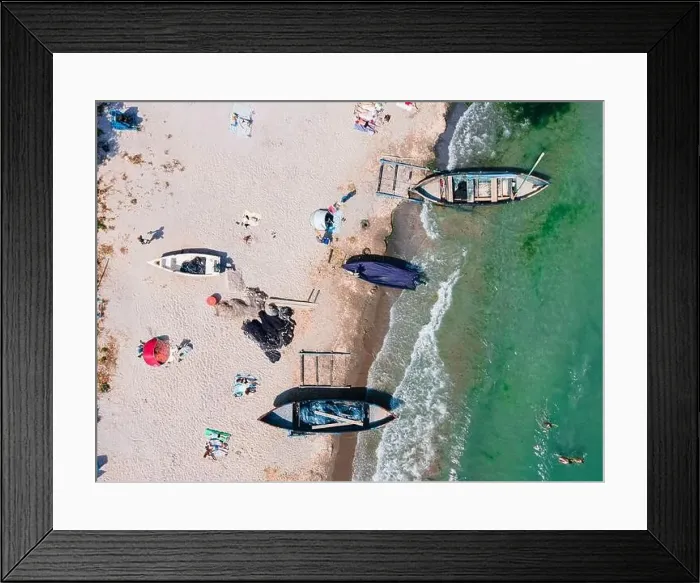 Framed Print : Aerial View Of Boats On Beach, Sea Landscape Framed Print : Aerial View Of Boats On Beach, Sea Landscape