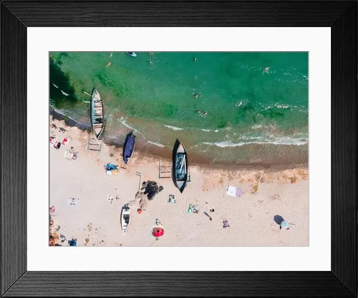 Framed Print : Aerial View Of Boats On Beach, Sea Landscape Framed Print : Aerial View Of Boats On Beach, Sea Landscape