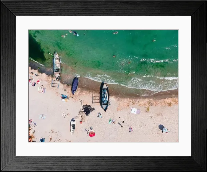 Framed Print : Aerial View Of Boats On Beach, Sea Landscape Framed Print : Aerial View Of Boats On Beach, Sea Landscape
