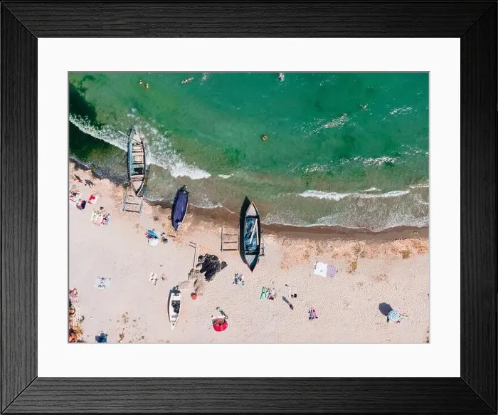 Framed Print : Aerial View Of Boats On Beach, Sea Landscape Framed Print : Aerial View Of Boats On Beach, Sea Landscape