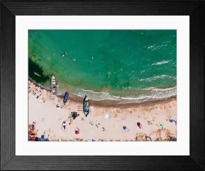 Framed Print : Aerial View Of Boats On Beach, Sea Landscape Framed Print : Aerial View Of Boats On Beach, Sea Landscape
