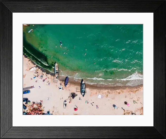 Framed Print : Aerial View Of Boats On Beach, Sea Landscape Framed Print : Aerial View Of Boats On Beach, Sea Landscape