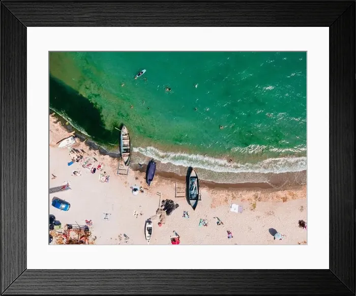 Framed Print : Aerial View Of Boats On Beach, Sea Landscape Framed Print : Aerial View Of Boats On Beach, Sea Landscape