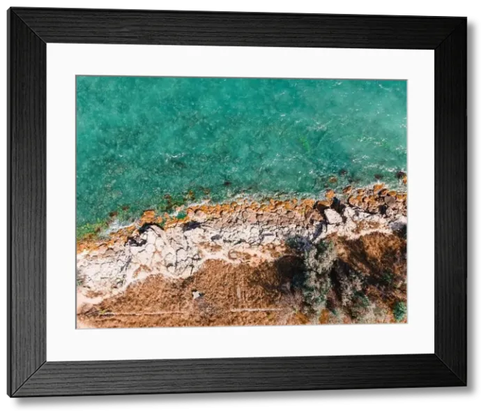 Framed Print : Aerial View Seascape, Ocean Waves Crashing On Rocks, Drone Photography Framed Print : Aerial View Seascape, Ocean Waves Crashing On Rocks, Drone Photography