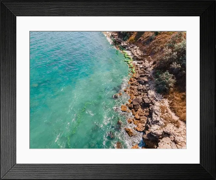 Framed Print : Aerial View Seascape, Ocean Waves Crashing On Rocks, Drone Photography Framed Print : Aerial View Seascape, Ocean Waves Crashing On Rocks, Drone Photography