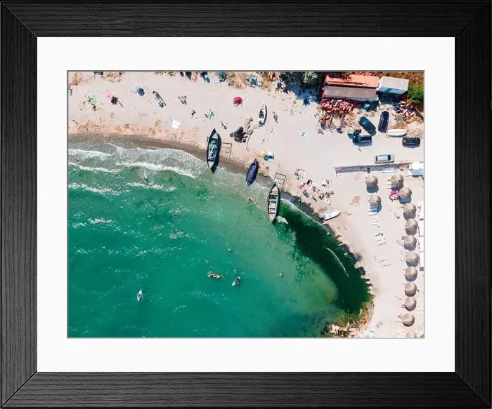 Framed Print : Aerial View Of Boats On Beach, Sea Landscape Framed Print : Aerial View Of Boats On Beach, Sea Landscape