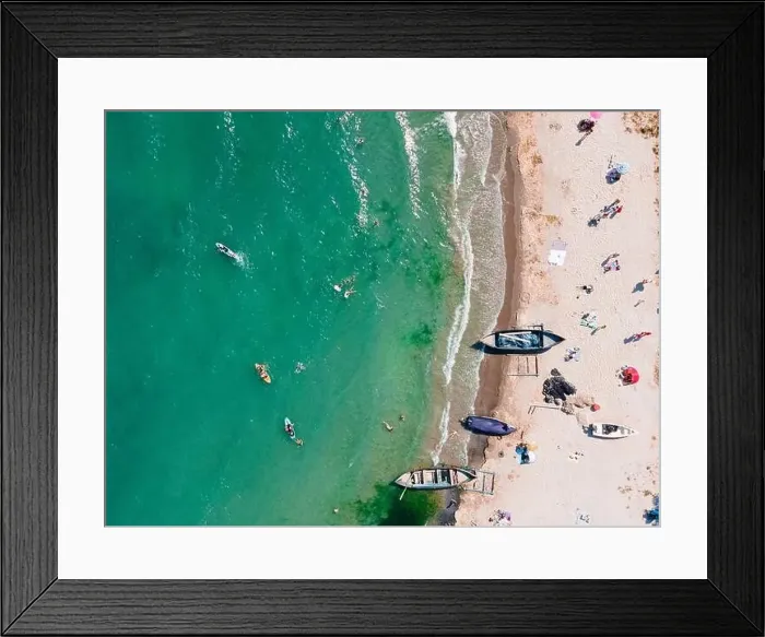 Framed Print : Aerial View Of Boats On Beach, Sea Landscape Framed Print : Aerial View Of Boats On Beach, Sea Landscape