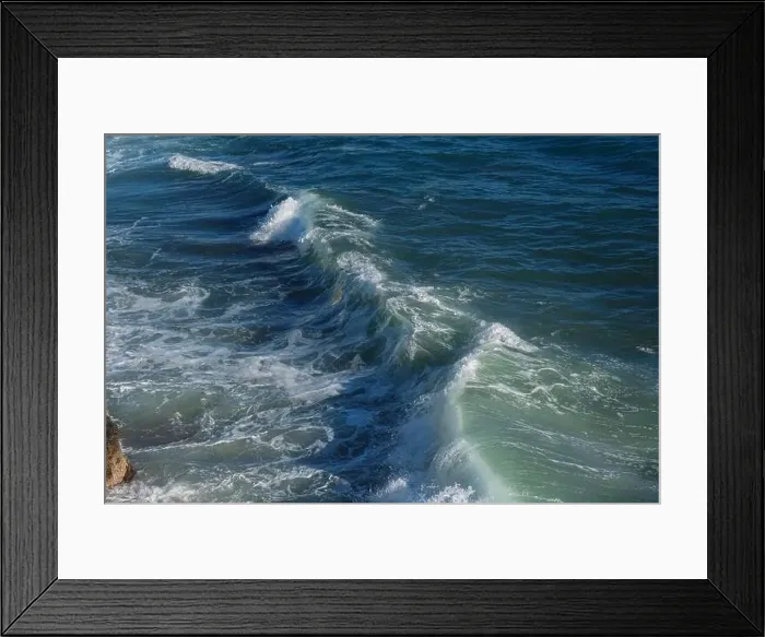 Framed Print : Ocean wave background breaking sea water rocky shore rough seas turquoise water gradient foam