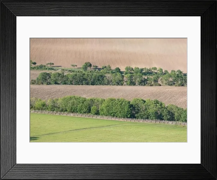 Framed Print : Green fields an meadows and mountains view before harvest