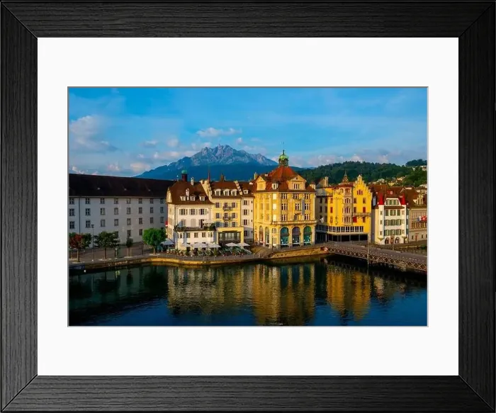 Framed Print : City of Lucerne with River and Building and Mountain Pilatus in a Sunny Day in Switzerland