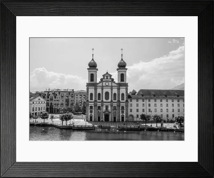 Framed Print : City of Lucerne with River and Church Jesuitenkirche in a Sunny Day in Switzerland Framed Print : City of Lucerne with River and Church Jesuitenkirche in a Sunny Day in Switzerland