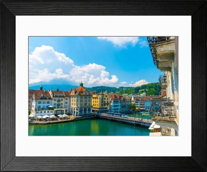 Framed Print : City of Lucerne with Bridge in a Sunny Day in Switzerland Framed Print : City of Lucerne with Bridge in a Sunny Day in Switzerland